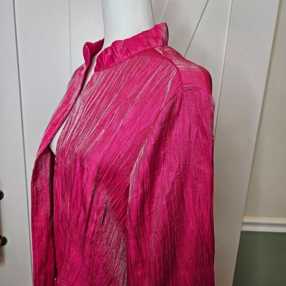 CHICO'S Jacket Blazer Sz Large 12 Hot Pink Crinkle Barbie Open Front Barbiecore - Picture 6 of 12